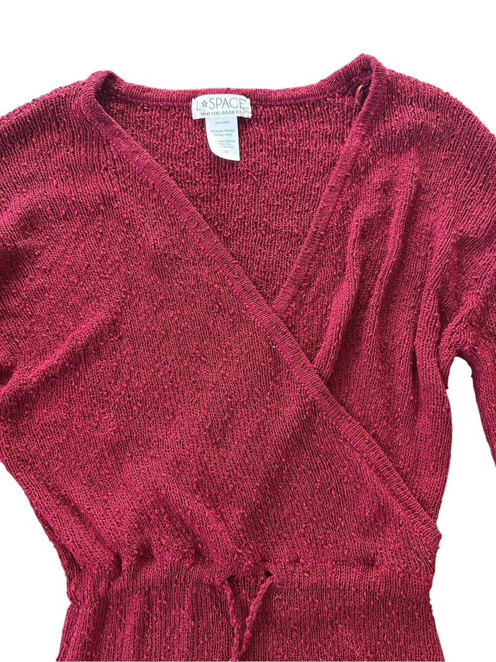 L*Space Topanga Sweater Knit Cover Up Dress Crimson Wrap Bell Sleeve Small - Picture 5 of 10